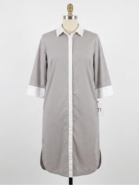 Mes Soeurs & Moi Designer Grey Cream Colorblock Shirt Dress Minimalist